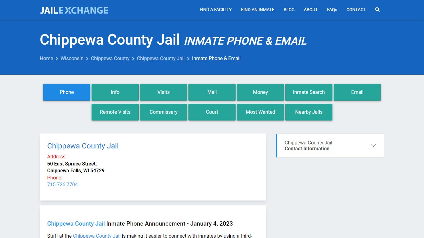 Inmate Phone - Chippewa County Jail, WI - Jail Exchange